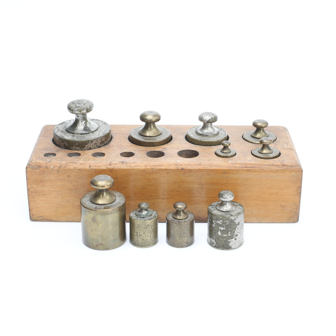 VIKTSATS SAMT VIKTER, metall/mässing.