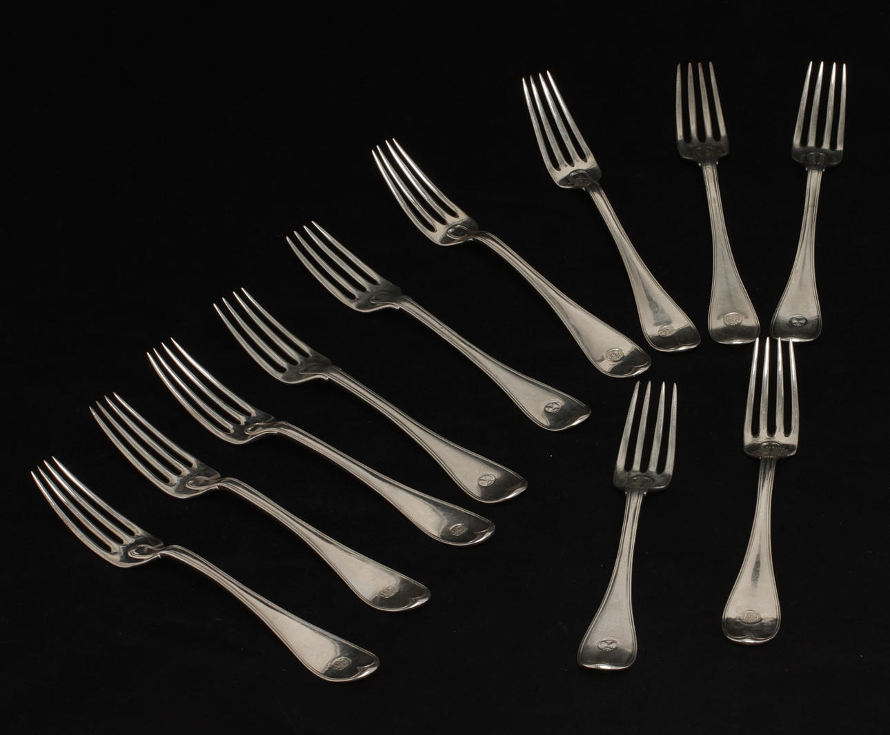 GAFFLAR, 11 st, silver, Pehr Zethelius (1766-1810), Stockholm, 1799 och 1802.