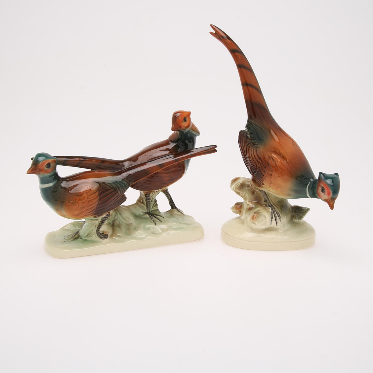 Two porcelain pheasants figurines, Germany.