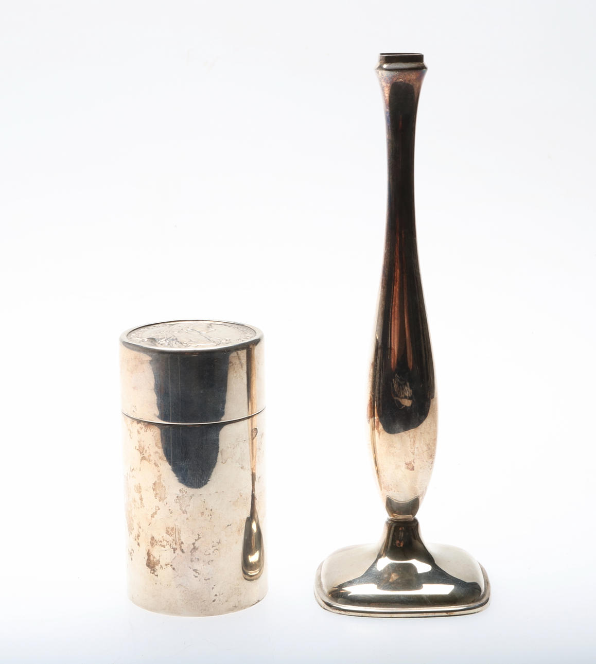 SILVER, 2 delar, dosa och vas, 1900-talets andra hälft.