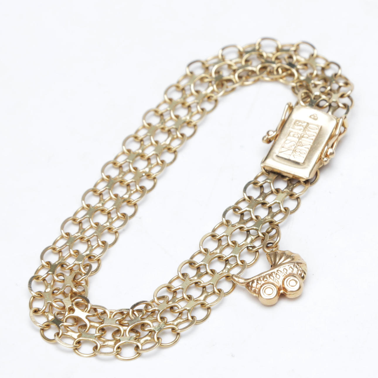 ARMBAND, X-lånk, med berlock, 18 k, guld.