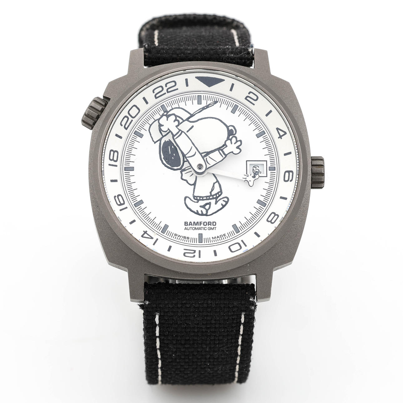 BAMFORD GMT HYPEBEAST “SNOOPY”, wristwatch, titanium, automatic assignment, date, GMT display, contemporary.