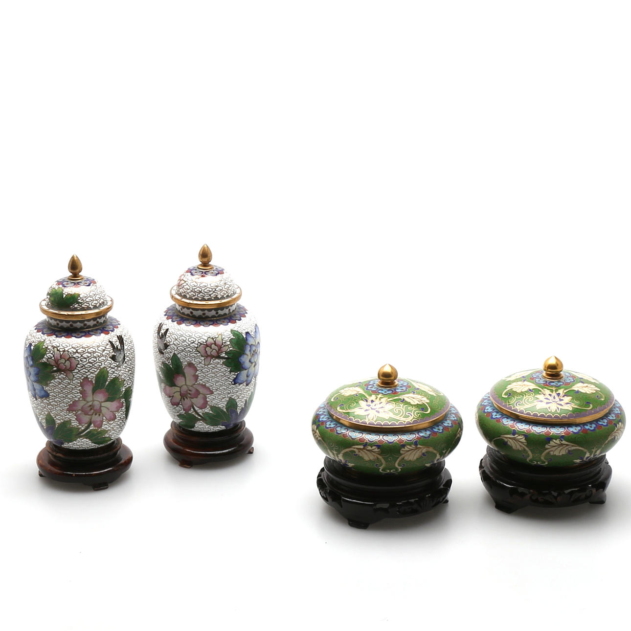 CLOISONNÉ, 4 delar, skålar, urnor, Kina, 1900-tal.