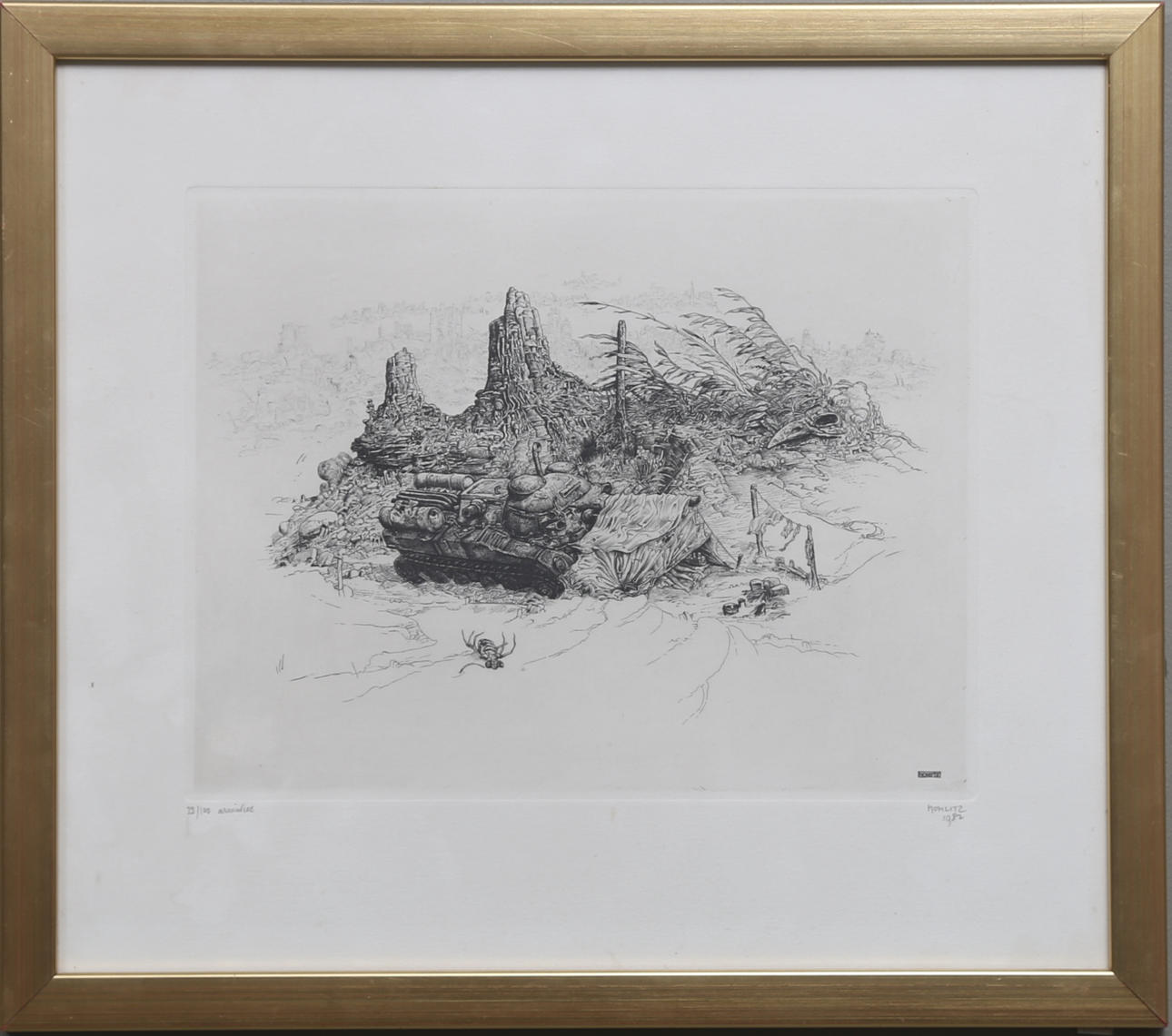 PHILIPPE MOHLITZ. "Armistice". Etsning, signerad, numrerad 22/100 och daterad 1982.
