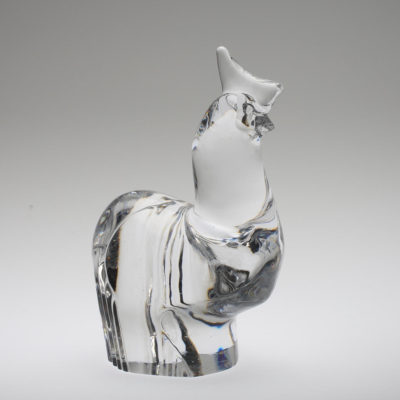 GLASSKULPTUR, höna, Olle Alberius, Orrefors, signerad.