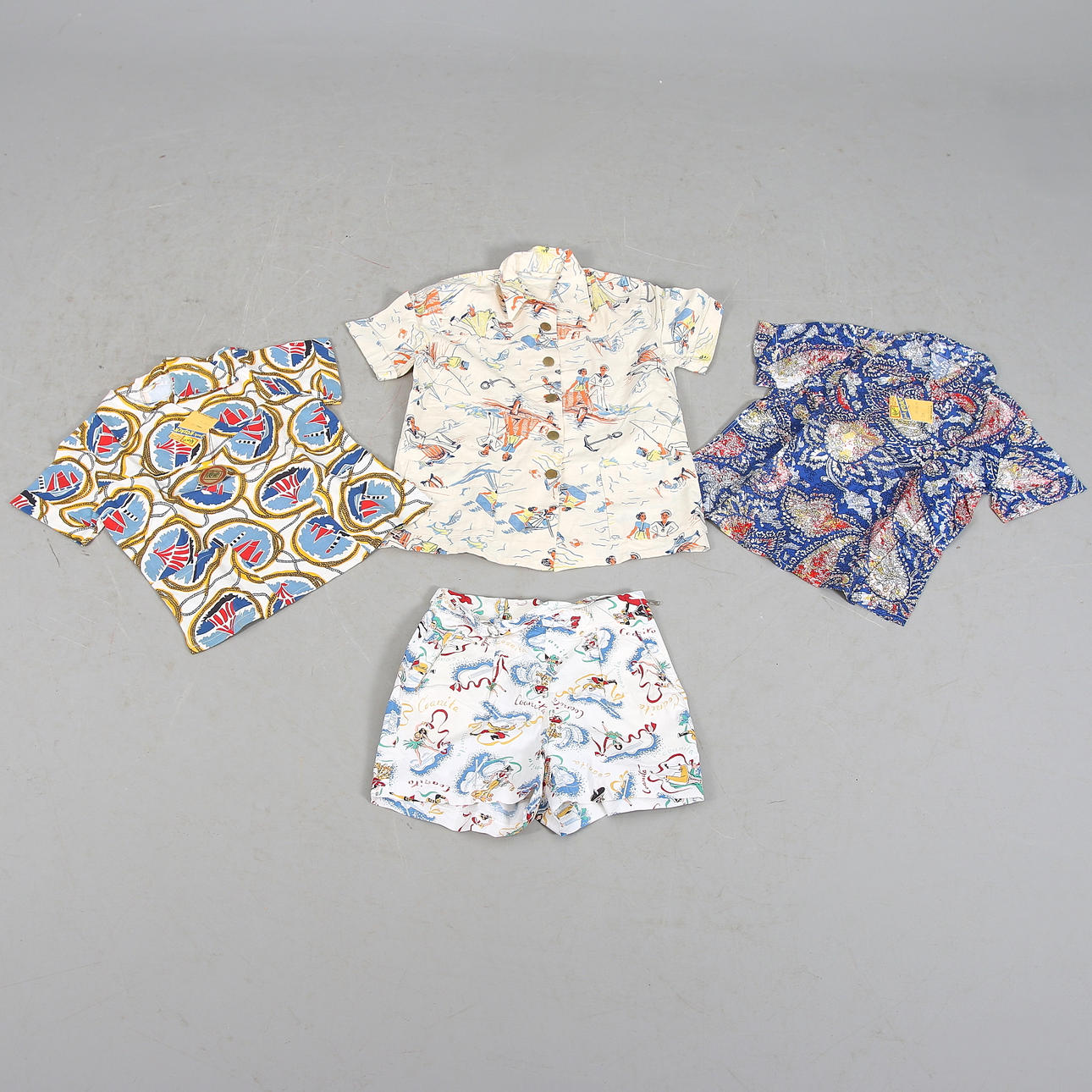 SKJORTOR / TOPPAR och SHORTS, 4 delar, bl.a. "Kosack", Algots, så kallad new old stock från äldre konfektionsaffär, 1950-tal.