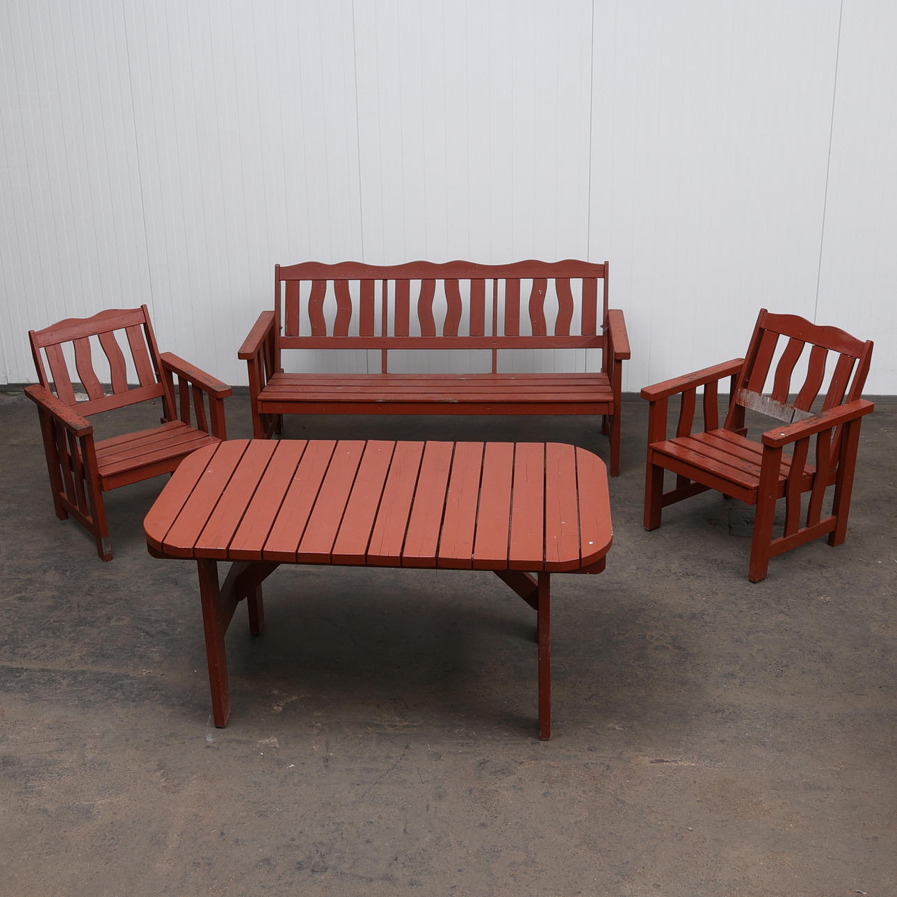 TRÄDGÅRDSMÖBLEMANG, trä, 4 delar.