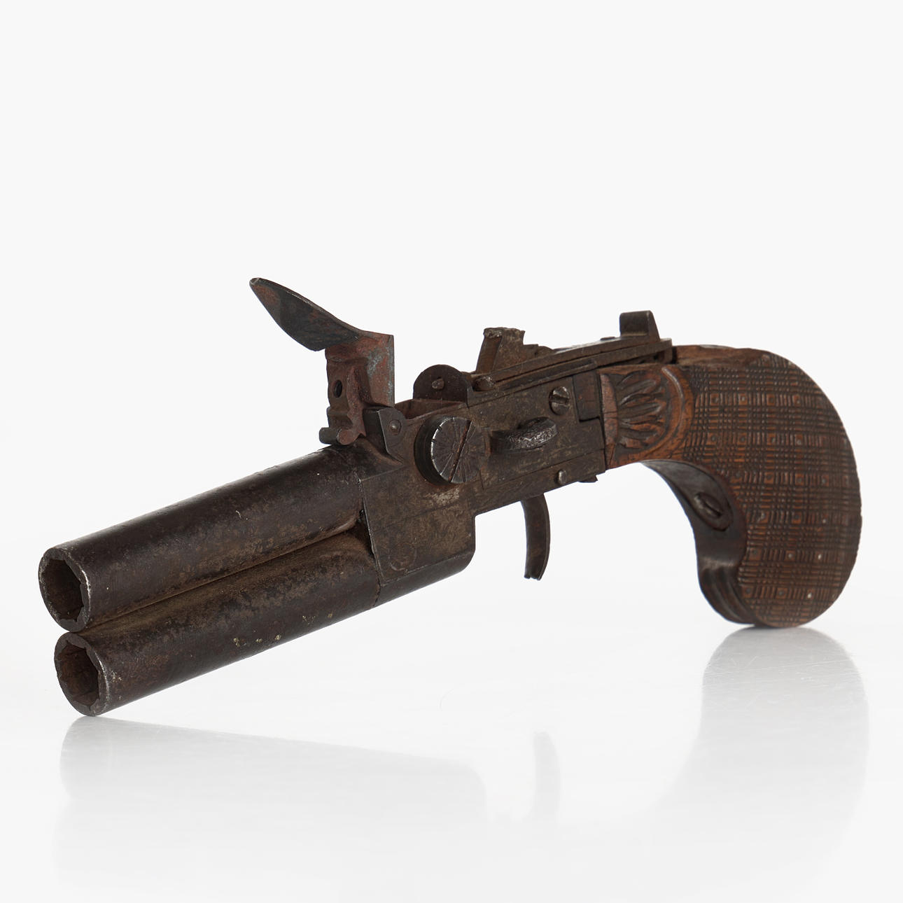 STEINSCHLOSSPISTOLE, DOPPELLÄUFIG.