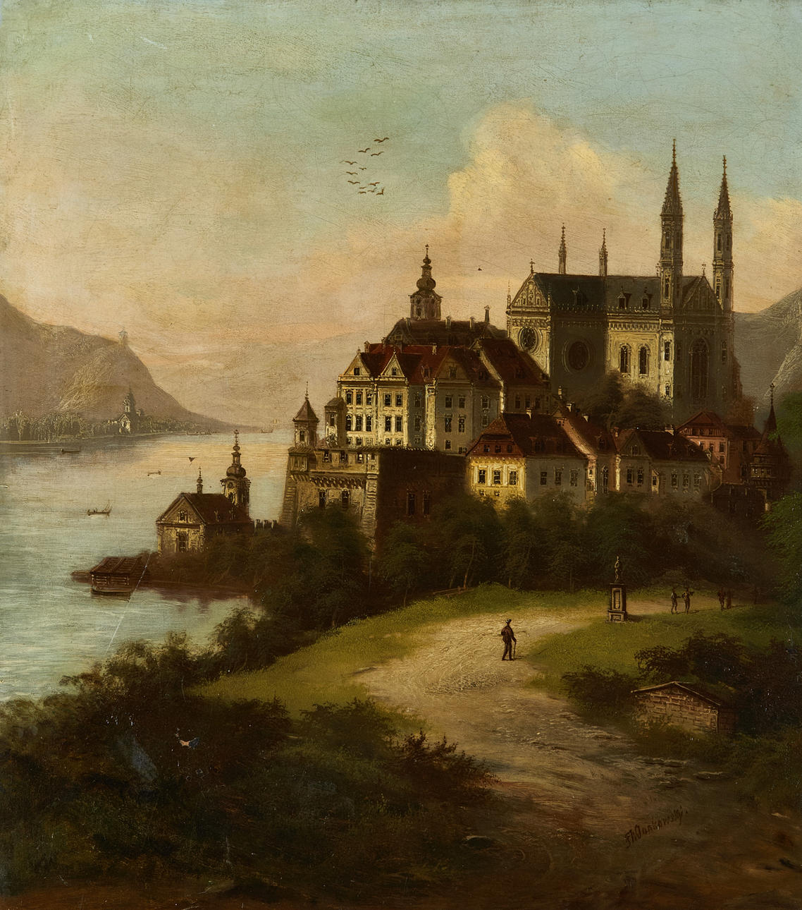 JOHANN WILHELM JANKOWSKI (c.1825-1870): Castles in central europe, oil on canvas.