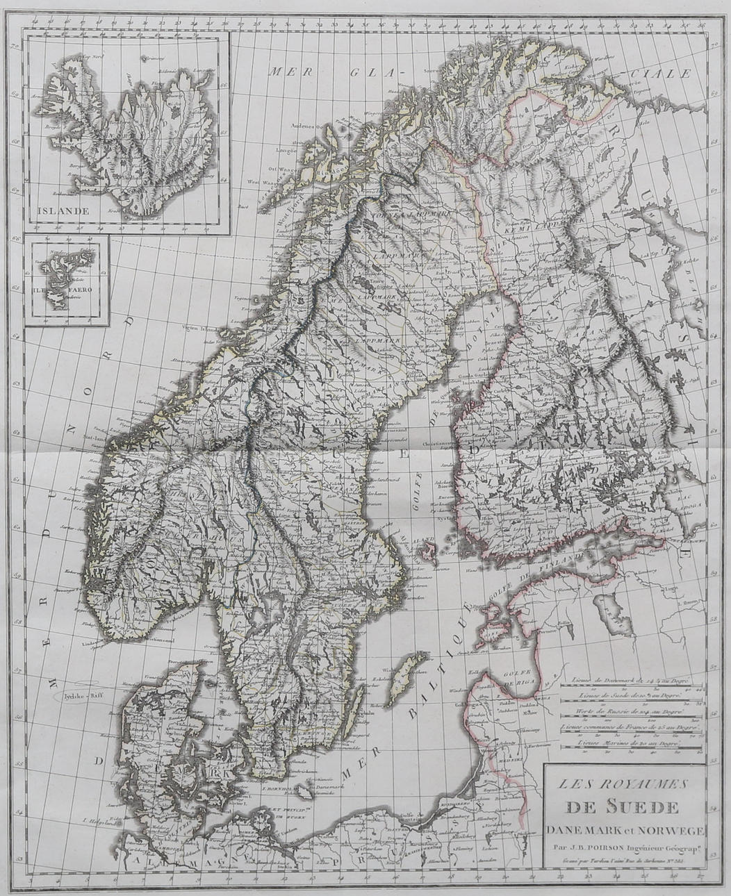 Kort over Sverige, Norge, Danmark, 1800-tallet.