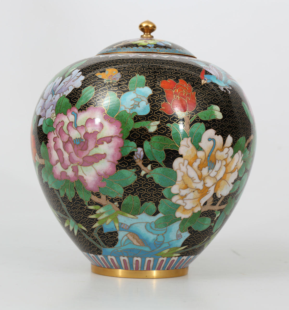 URNA MED LOCK, metall, cloisonné, Asien, 1900-tal.