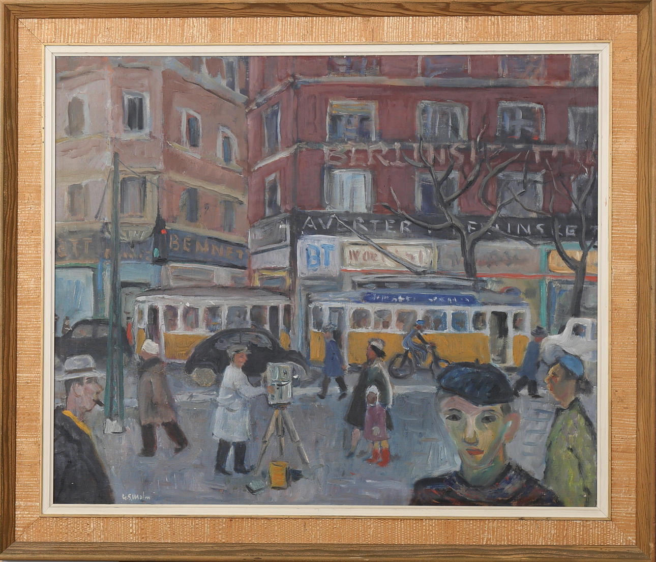 GUNNAR S MALM. Rådhusplatsen, Köpenhamn, olja på pannå, signerad G S Malmm.