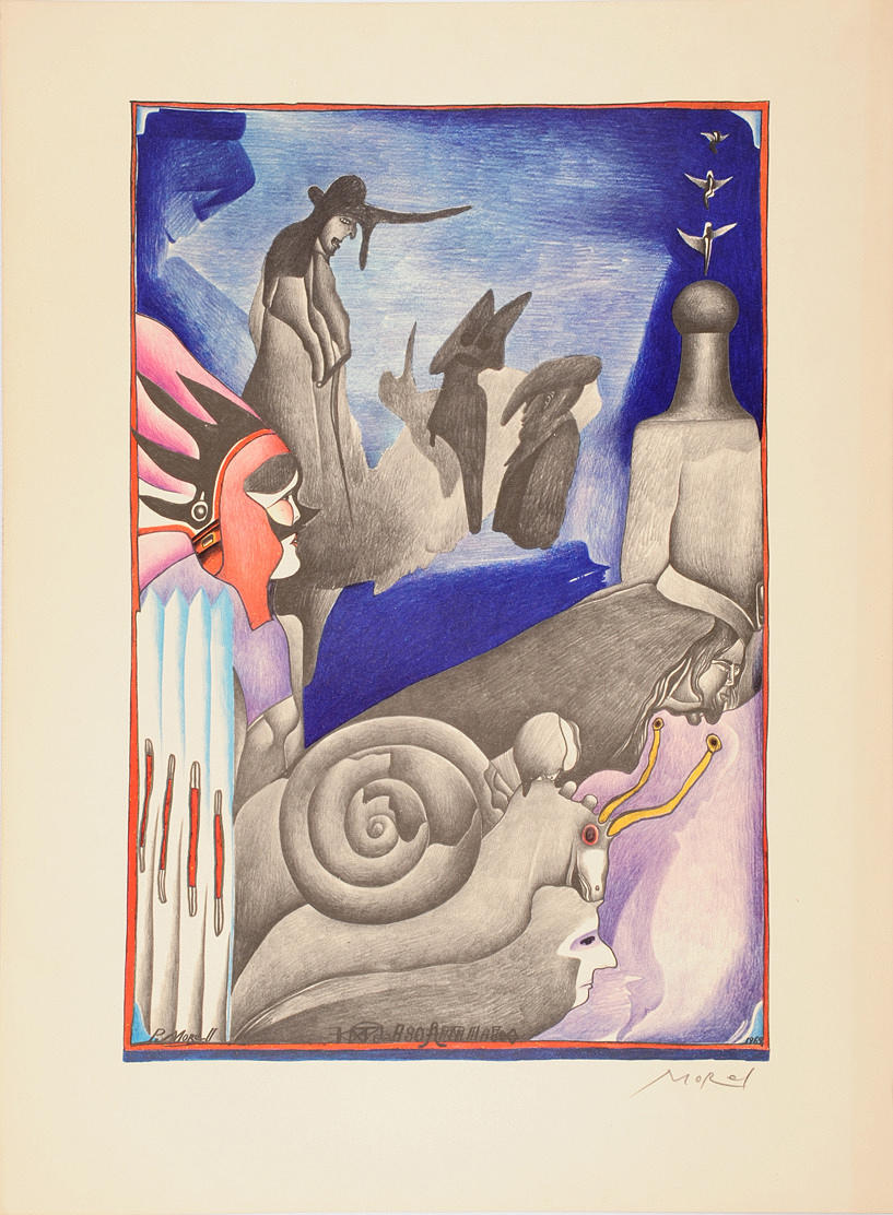 PIT MORELL. Abstrakt komposition med figurer, 1969.