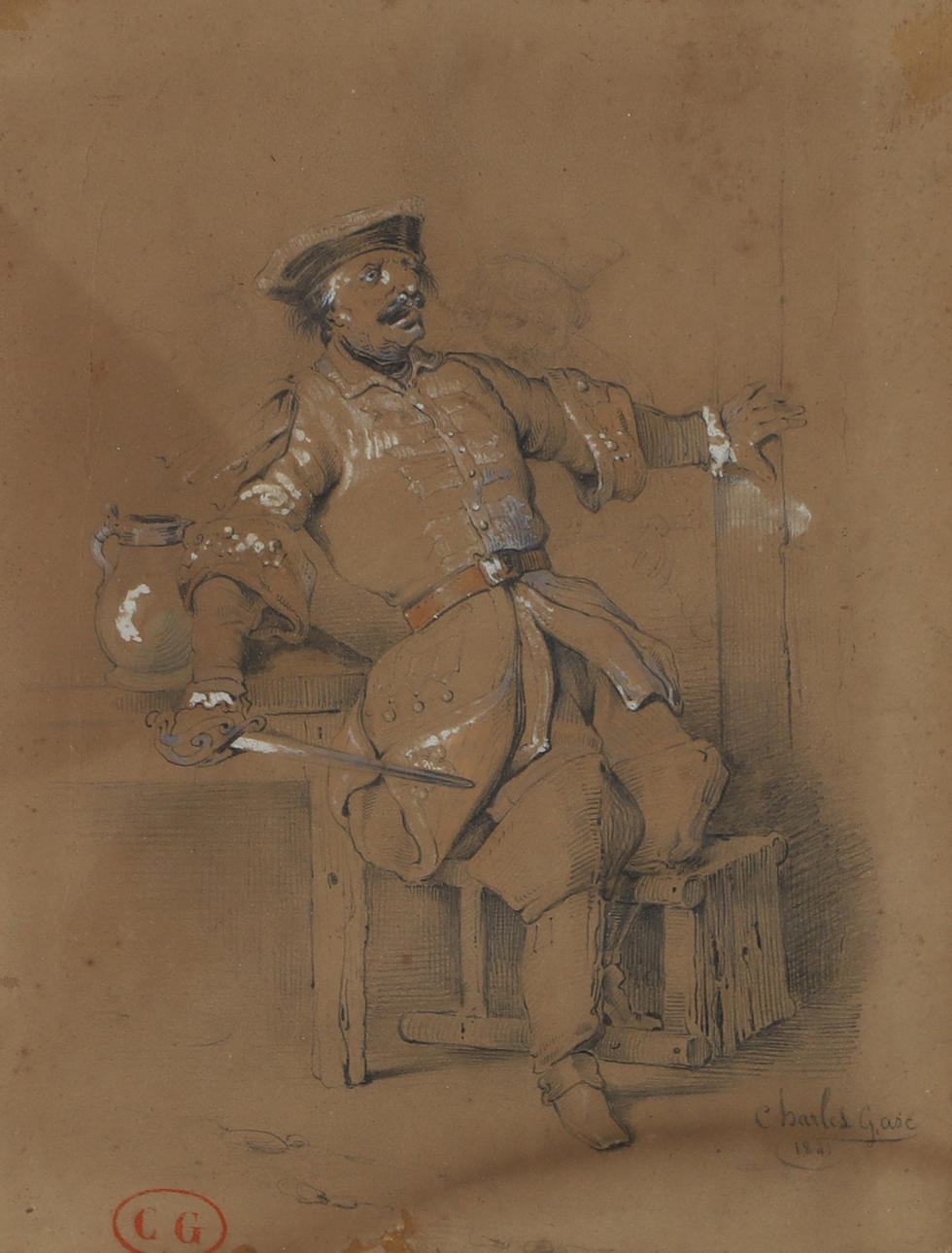 CHARLES JEAN GASC. Full man, painted print, signed.