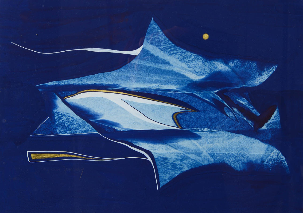 STIG-OWE JEMSEBY. Composition in blue, gouache, signed.