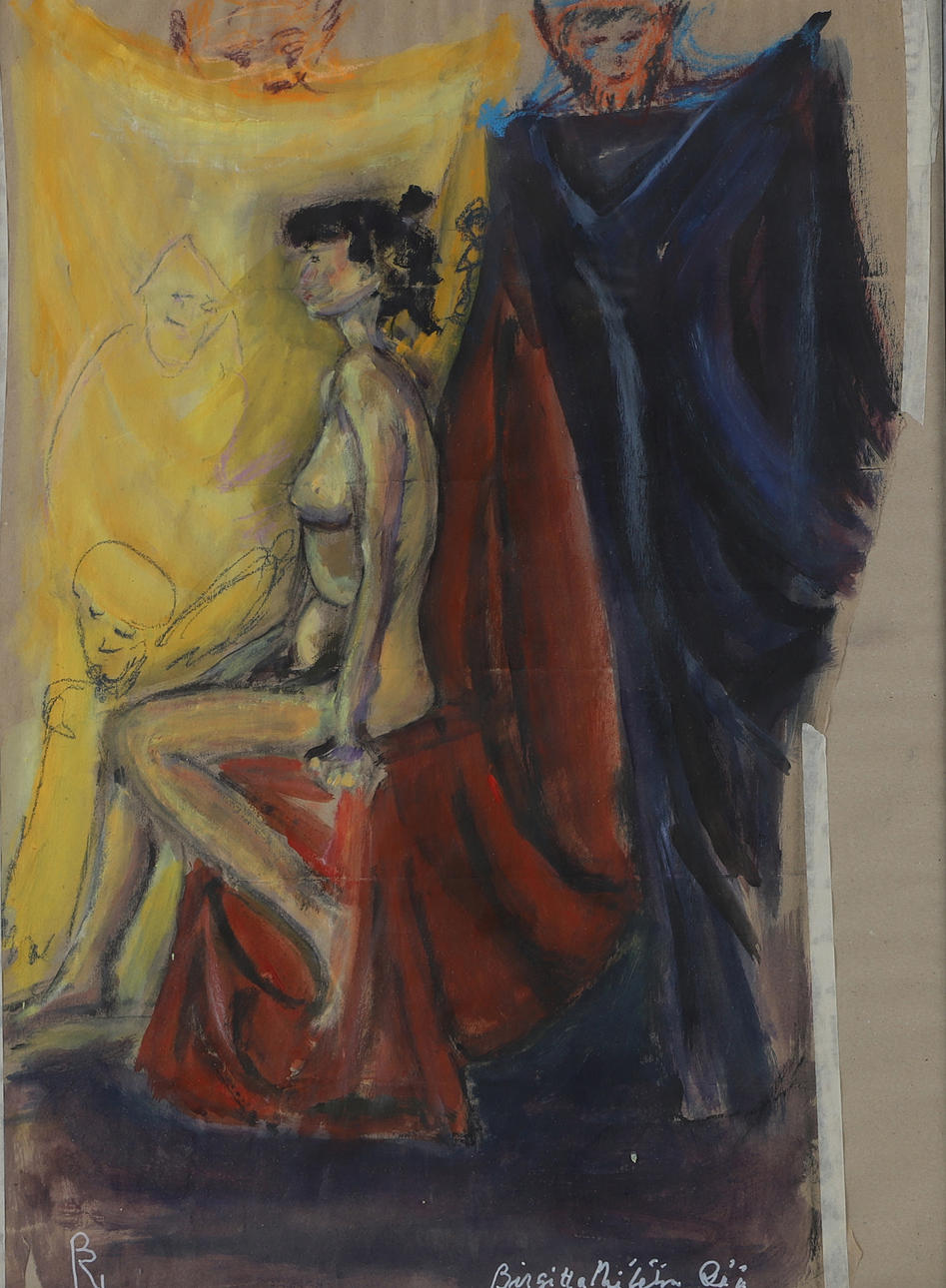 BIRGITTA NIHLÉN. Women's study, mixed media, signed Råå.
