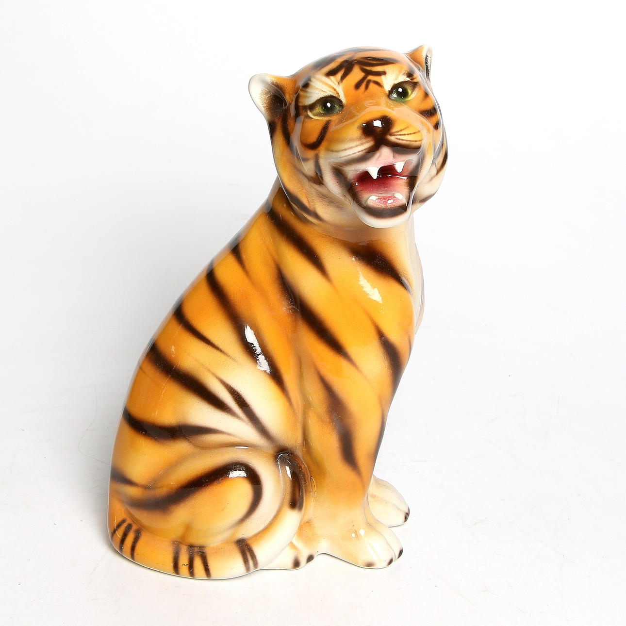 SKULPTUR, porslin, tiger, C.L.F. Faiancas, Alcobaca, Portugal, 1970/80-tal.