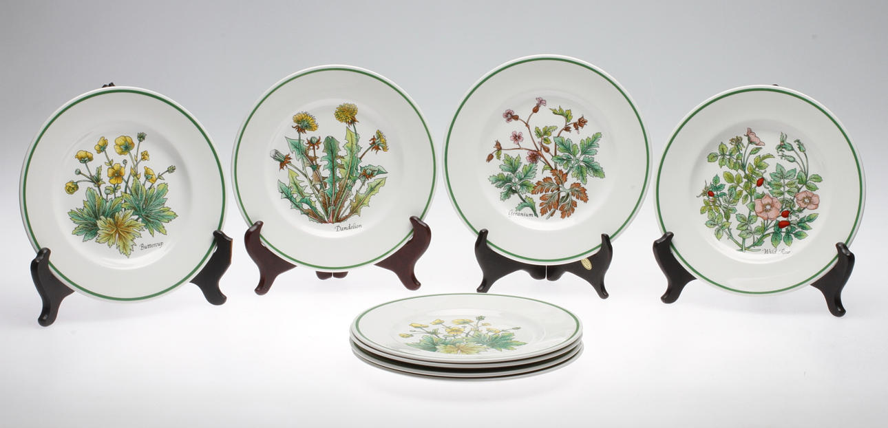 ASSIETTER, porslin, 8 st. "Wild Flowers", Tiffany & Co, Johnson Brothers.