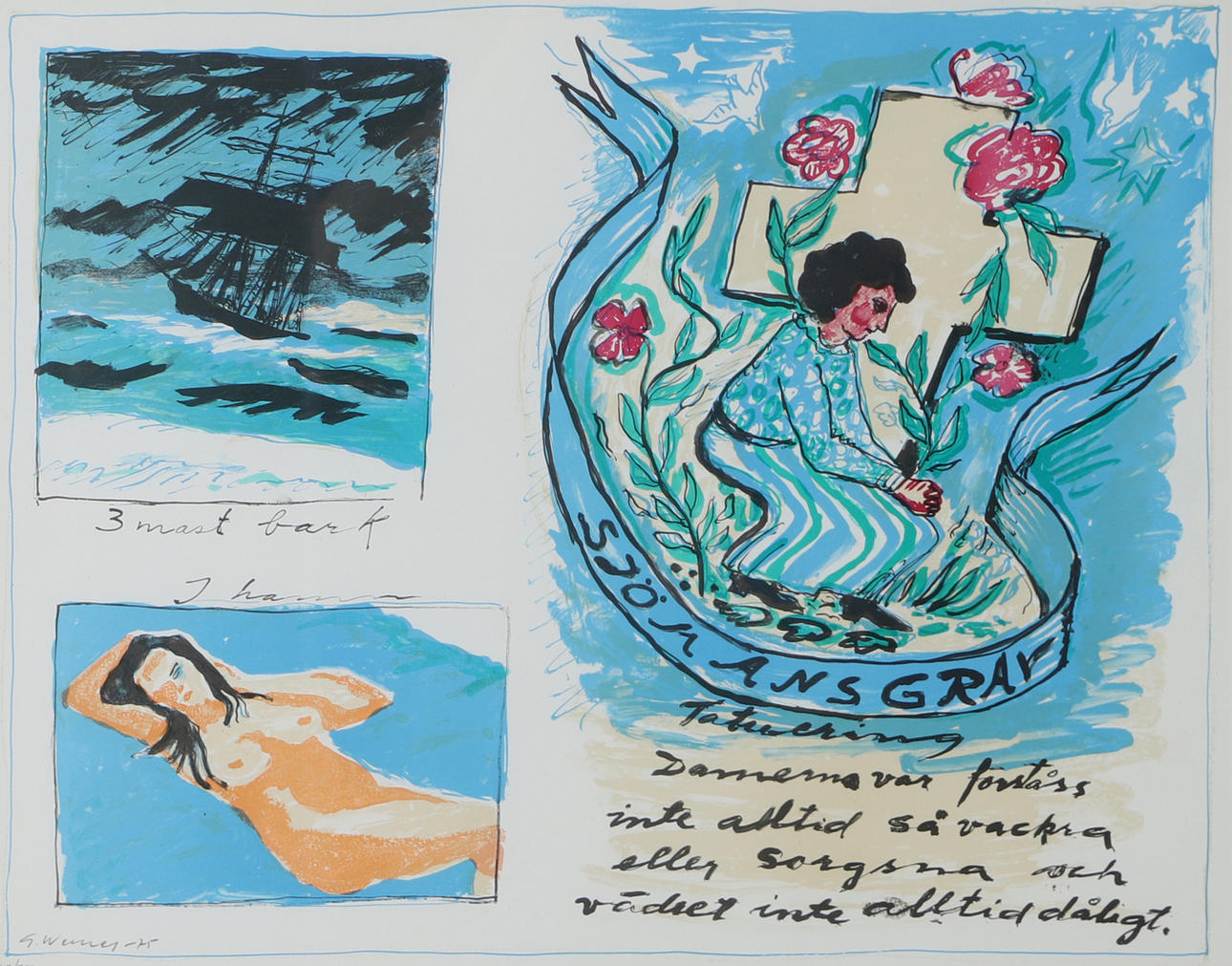 GÖSTA WERNER. Composition, lithograph in colours, signed G. Werner.