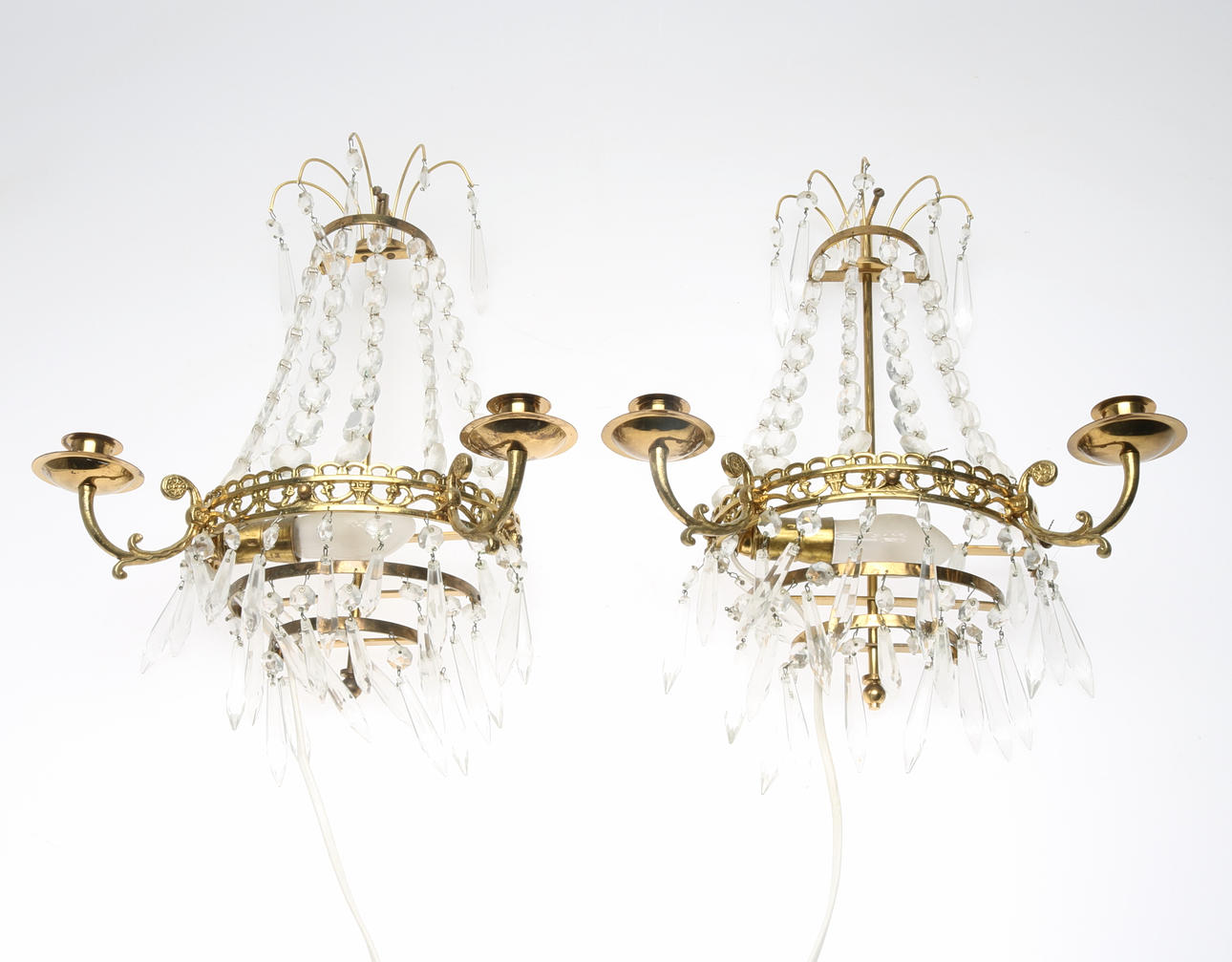 VÄGGLAMPETTER, 1 par, mässing, 1900-tal.