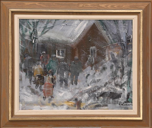 ÅKE WICKSTRÖM. "Bjudning", olja duk, signerad Å.Wickström.