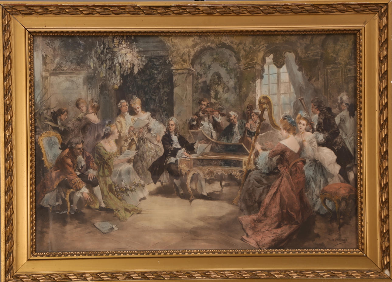 VICENTE DE PAREDES. EFTER. "Händel med kollegor", litografiskt tryck, V.de Paredes, sent 1800-tal.