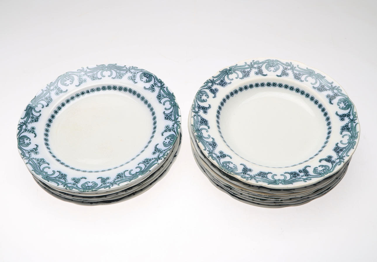 TALLRIKAR, 15 stycken, "Ägir", Josef Ekberg, Gustafsberg, flintgods, 1905-1913.