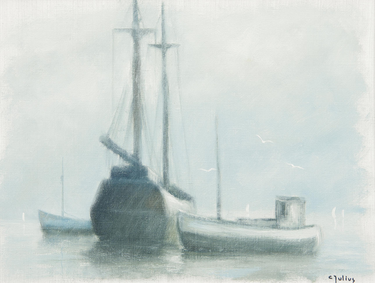 CARL JULIUS. "Morgondimma", olja på duk, signerad C. Julius.
