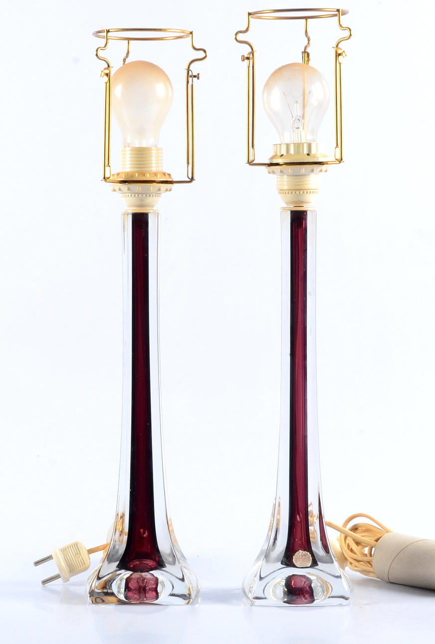 BORDSLAMPOR, ett par, glas, Flygsfors.