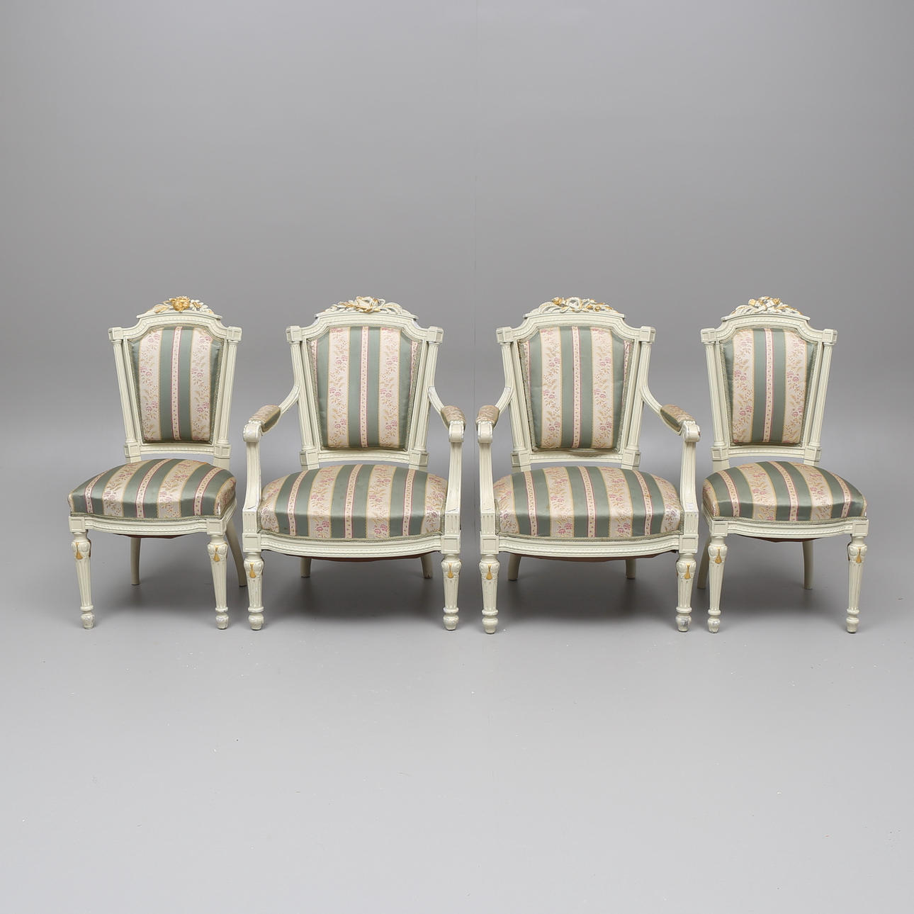 KARMSTOLAR, ett par, samt STOLAR, ett par, gustaviansk stil, 1800/1900-tal.