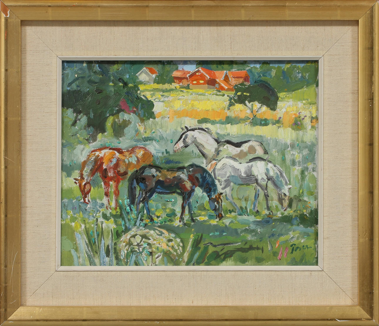 MARTIN POSER. Hästar, olja på duk, uppfodrad, signerad.