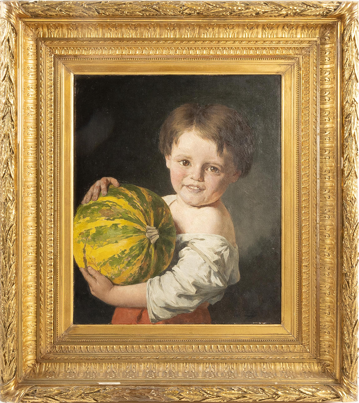 AUGUST JERNBERG. Boy with melon, signed.