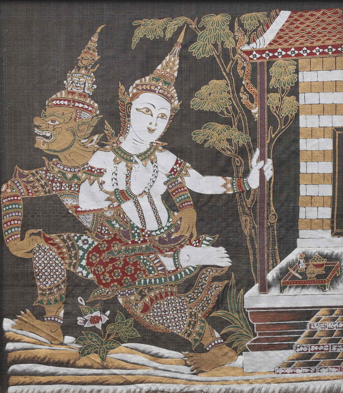 Eine bestickte Seidentischdecke, China, 20. Jahrhundert.