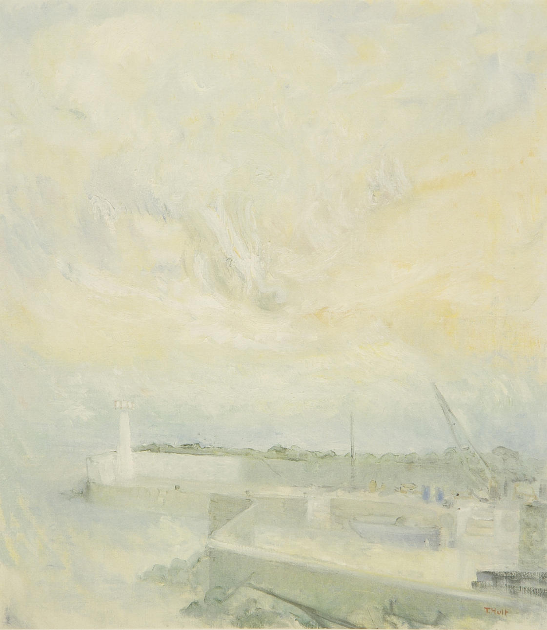 TORSTEN HULT. Småbåtshamn, färglitografi, signerad T. Hult.