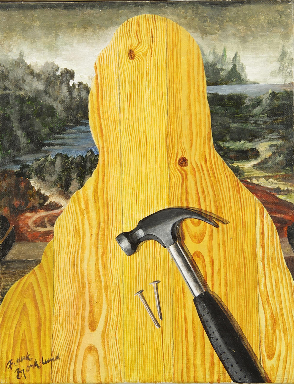 FRANK BJÖRKLUND. Komposition med hammare, olja på duk, signerad.