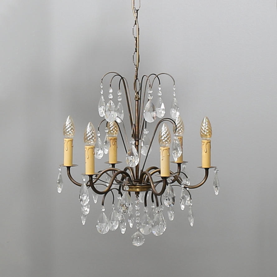 KRISTALLKRONA med sex ljusarmar, barock stil, 1900-tal.