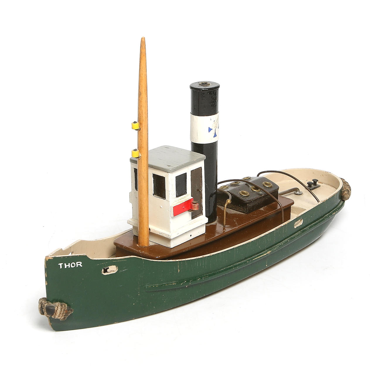 MODELLBÅT, ångbåt, trä, "Thor", 1940/50-tal.