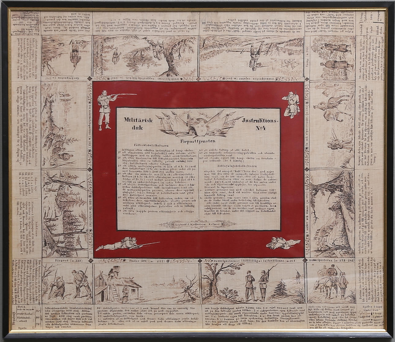 MILITÄRISK DUK, textil, inramad.