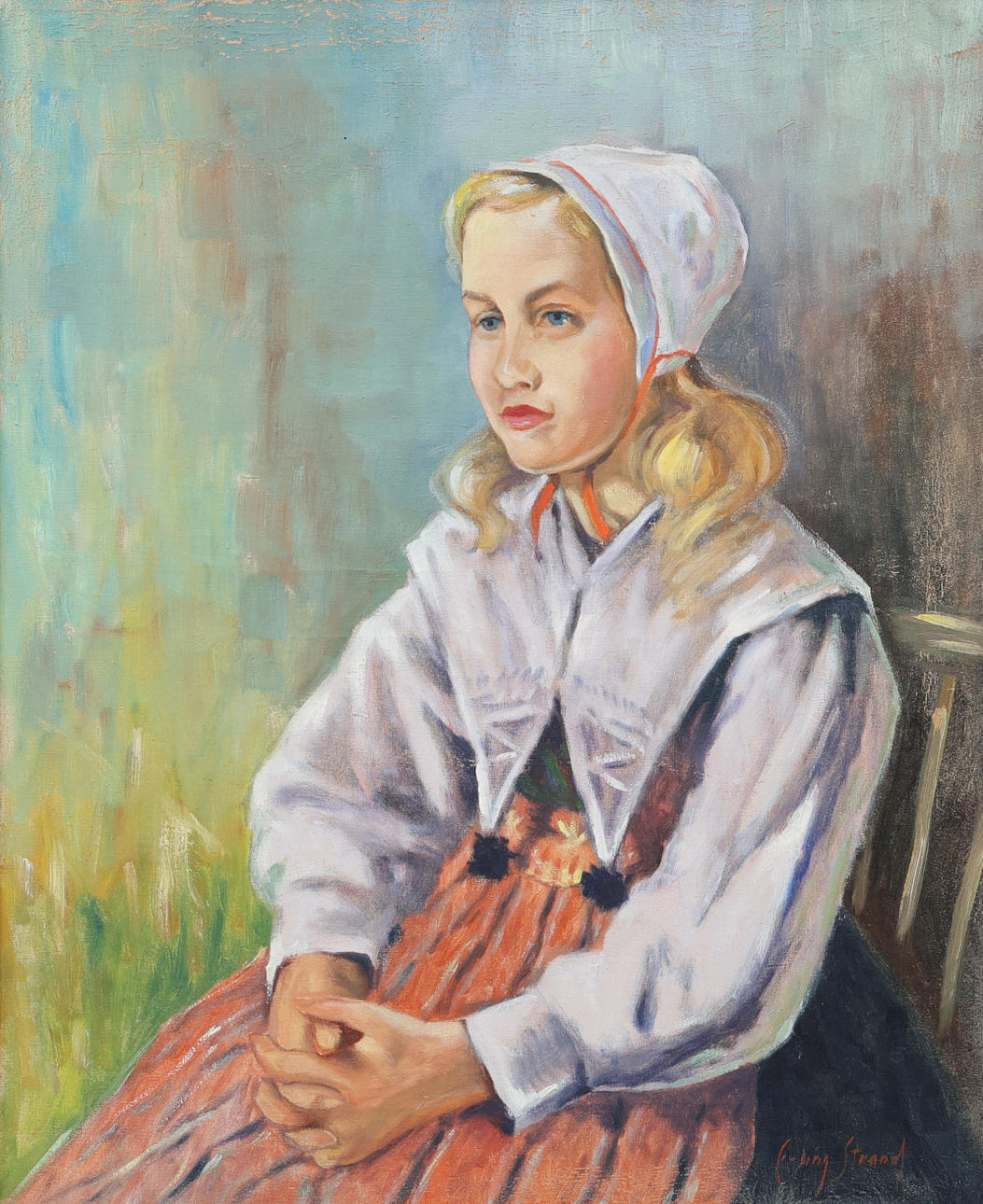 ERLING STRAND (1904-?). “Kulla”, oil on canvas, signed.