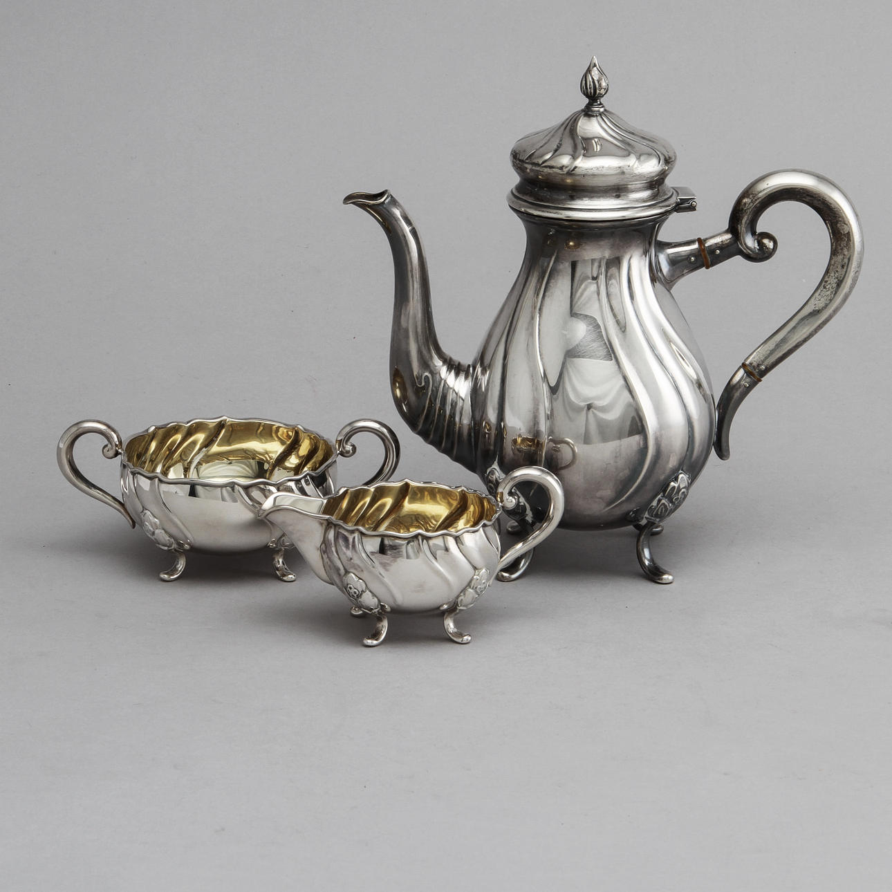 KAFFESERVIS, 3 delar, silver, Vikt 450 gram.