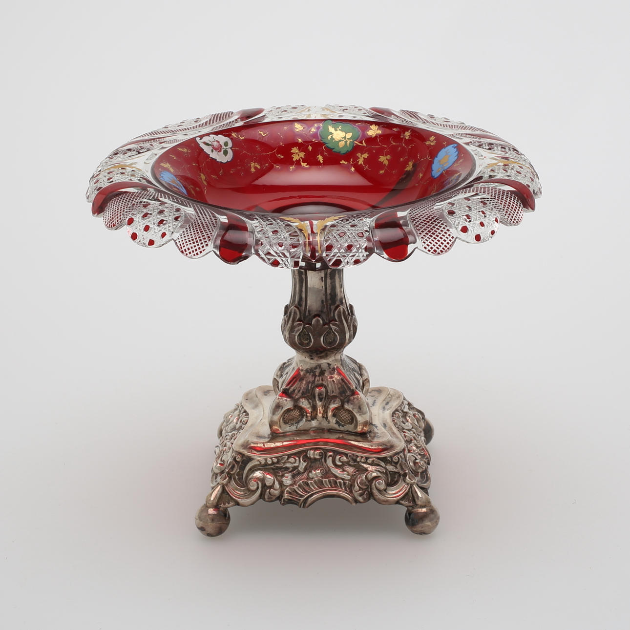 SKÅL PÅ FOT, silver och glas, Storbritannien, 1800/1900-tal.