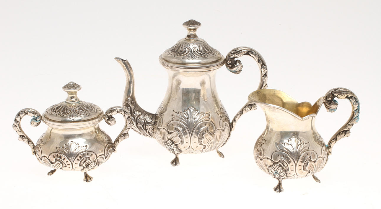 KAFFESERVIS, 3 delar, silver, Spanien, total vikt ca 489 g.