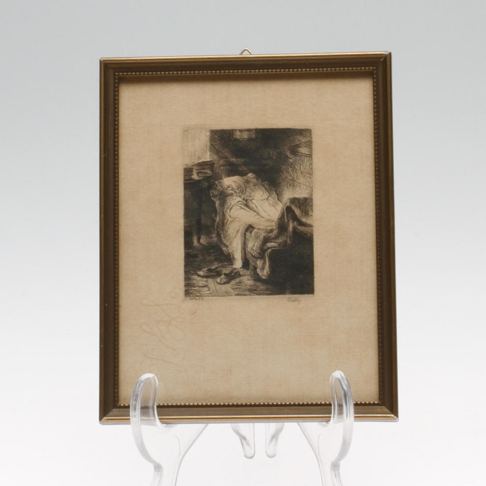 FOLKE GULLBY. Etsning, "Sängen", signerad och daterad i plåten 52.