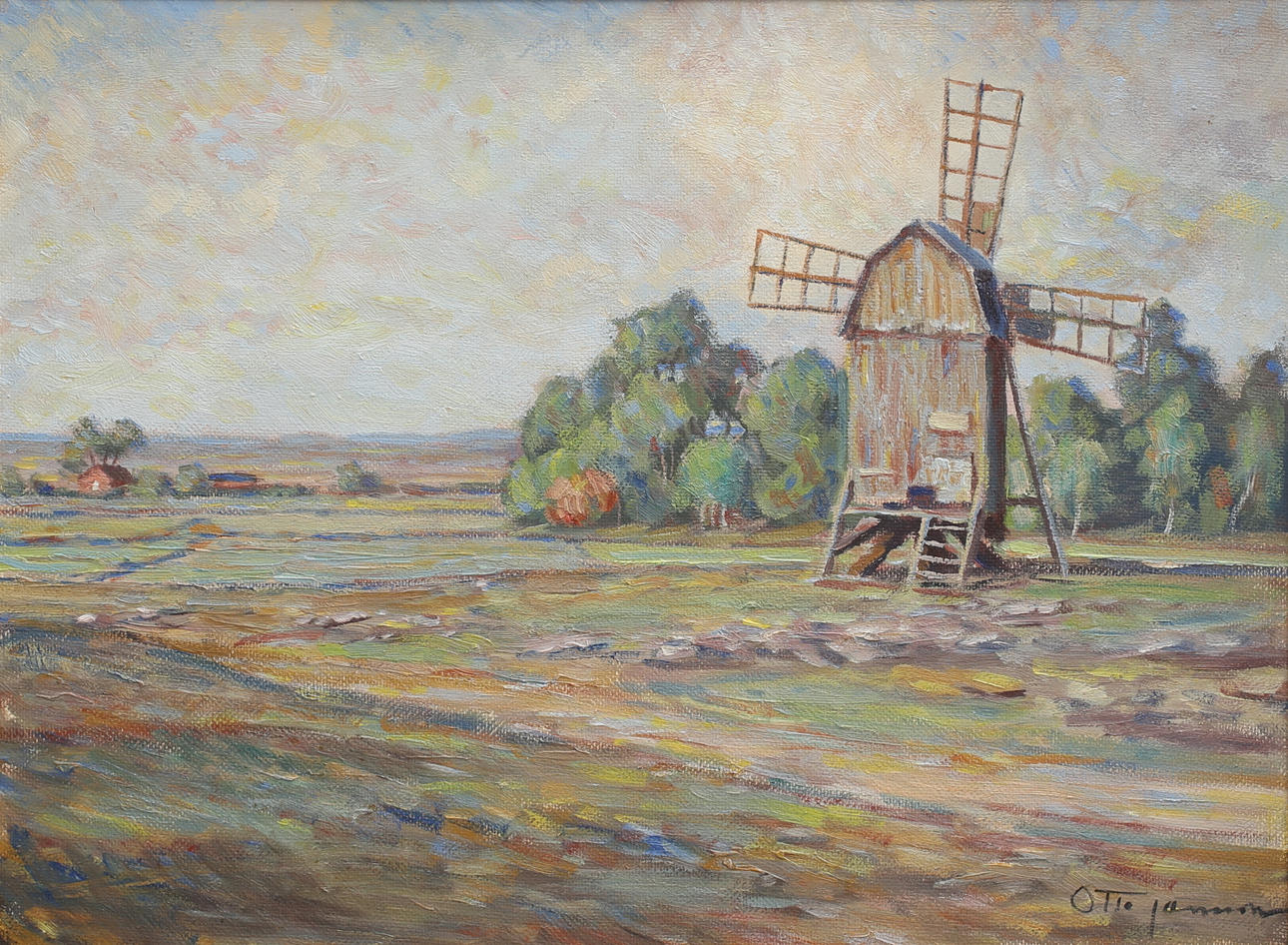 OTTO JANSSON. Öländskt motiv. Olja på pannå, signerad.