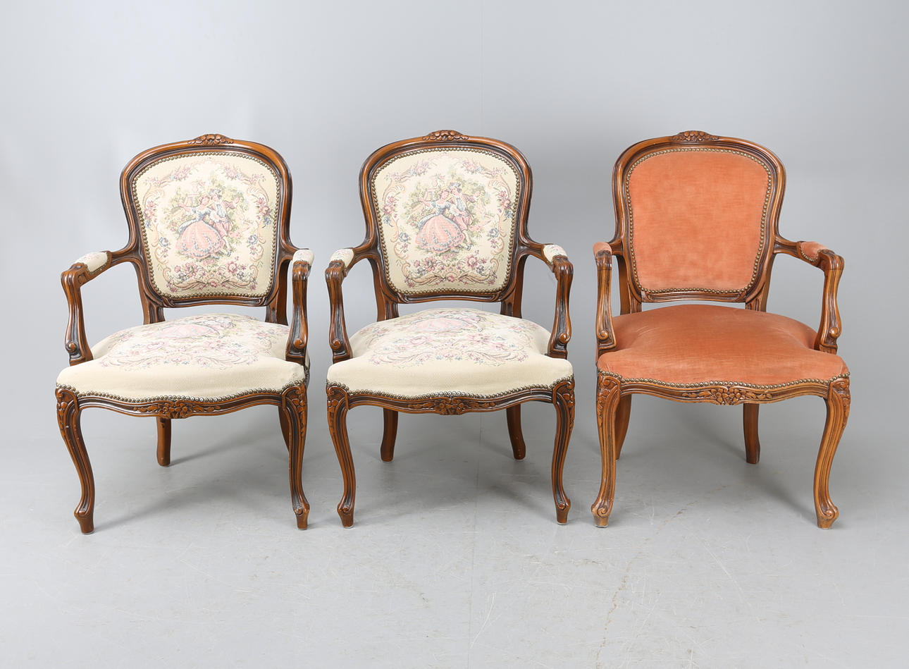 KARMSTOLAR, 3 stycken, 1900-tal.