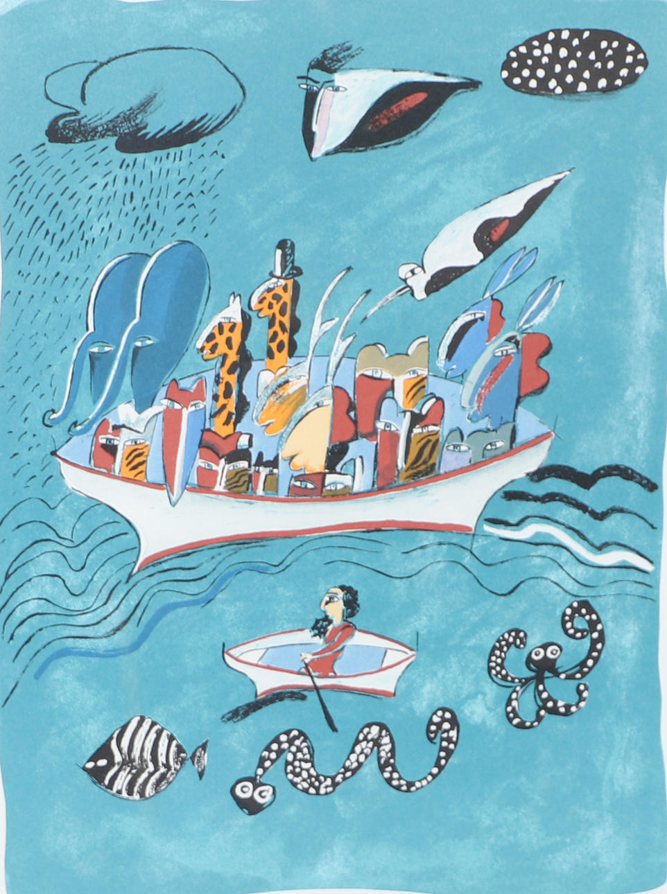 MADELEINE PYK. Composition with figures, lithograph in colours, signed M. Pyk.