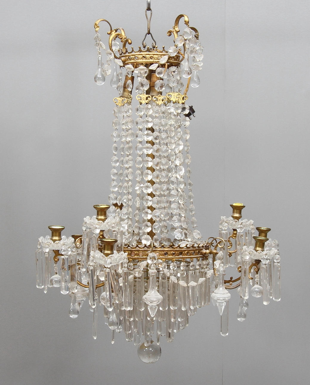 LJUSKRONA, 9 ljusarmar, Oscariansk, omkring 1900.