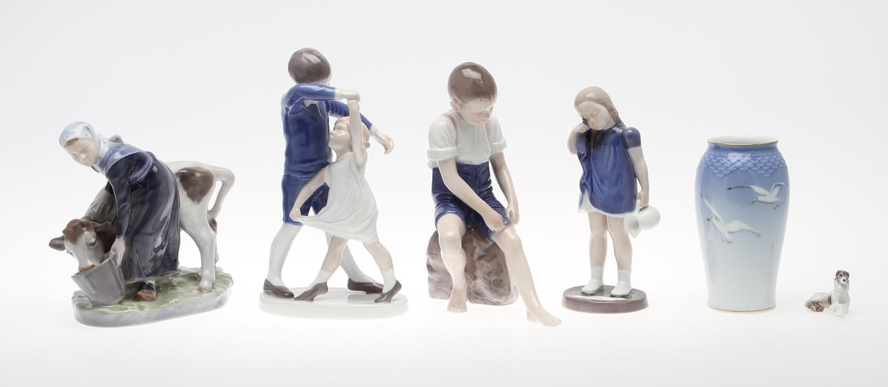 VAS samt FIGURINER, 5 st, Bing & Gröndahl samt Royal Copenhagen.