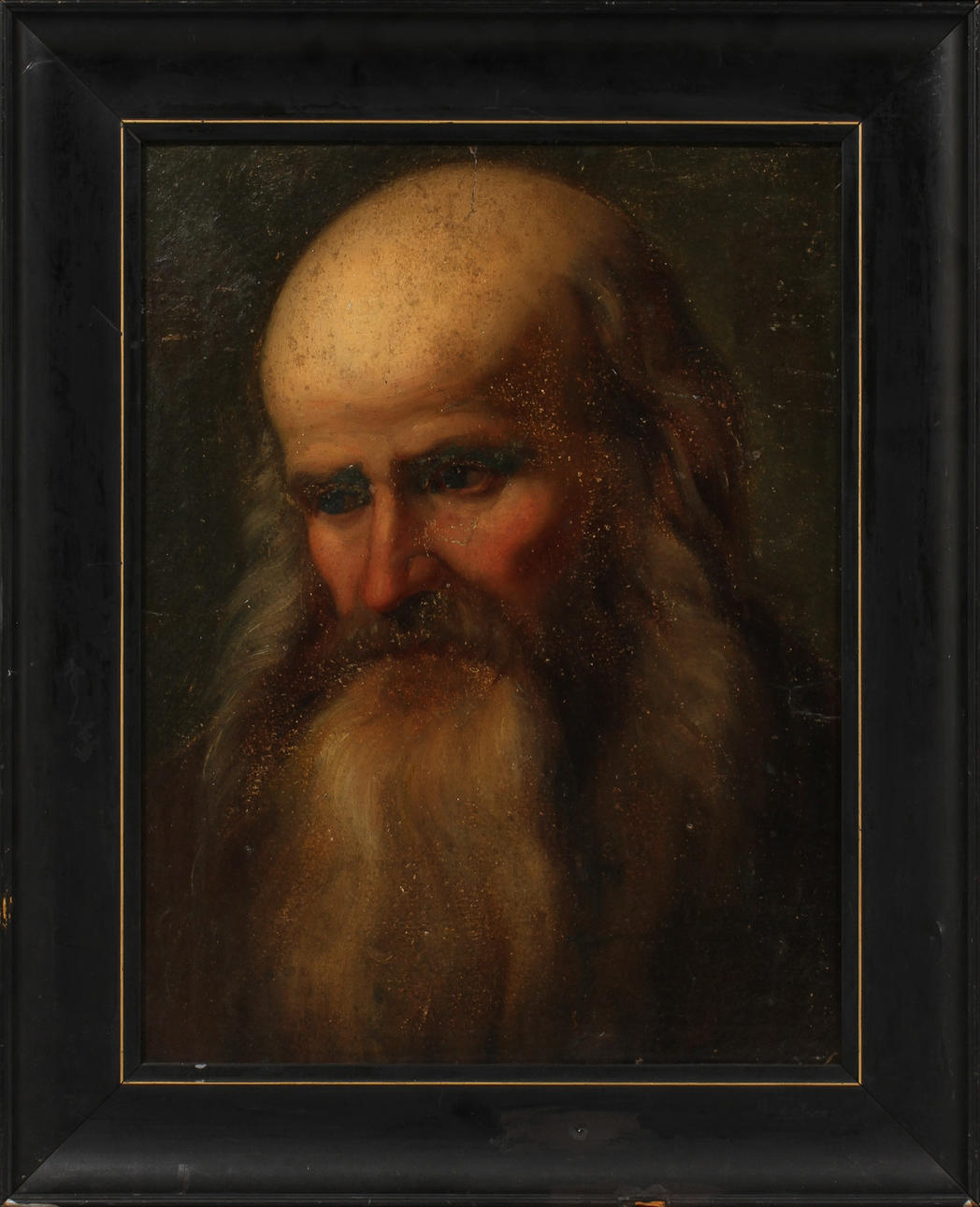 OIDENTIFIERAD KONSTNÄR. Äldre man med skägg. Olja på pappannå, 1800-tal.