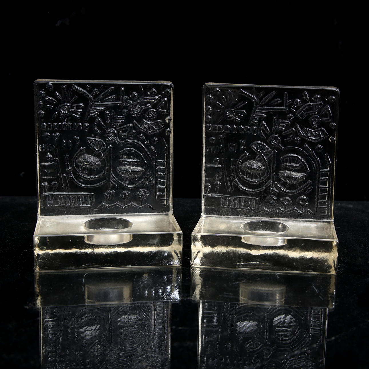 UNO WESTERBERG. Ljuslyktor, ett par, glas, Pukeberg.